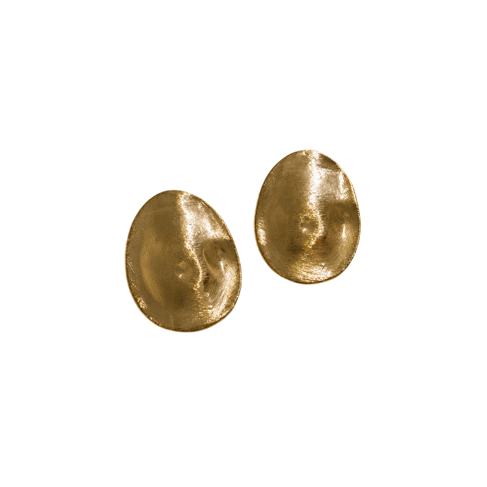Varenna Gold Earrings product view – handcrafted sculptural 18K gold oval stud earrings Arina Linea luxury jewelry